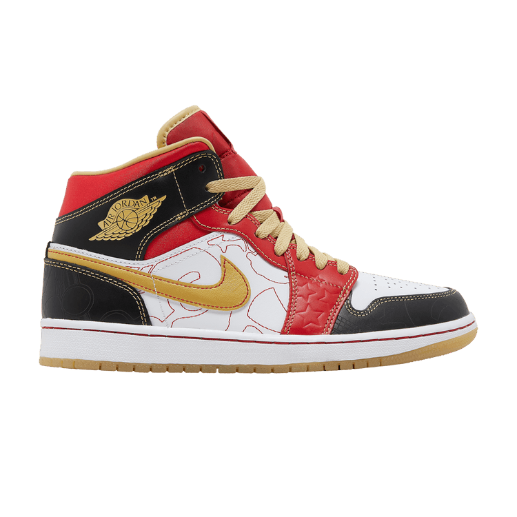 Jordan 1 Mid XQ White Black Sport Red